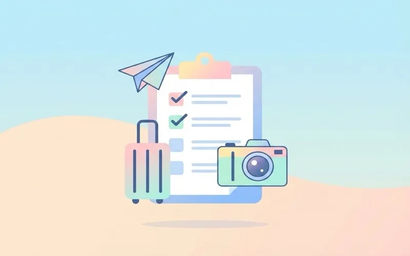 Travel checklist illustration showing clipboard with checked items
